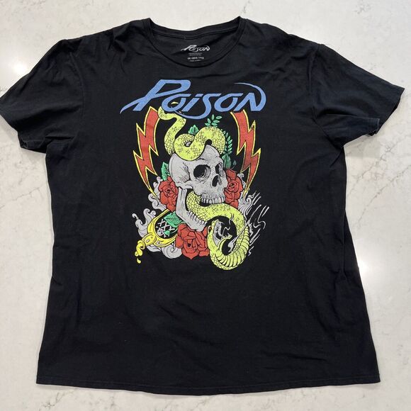 Poison Band T Shirt Mens Black Snake Skull Logo Poison Tee 2XL XXL 80's 90's - Picture 1 of 5